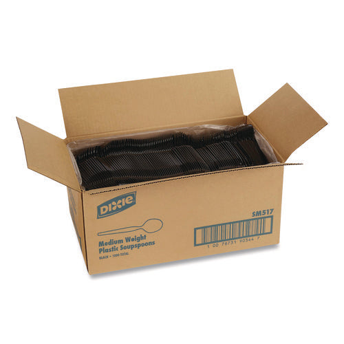 Image of Dixie® Mediumweight Polystyrene Cutlery, Soup Spoon, Plastic, Black, 1,000/Carton