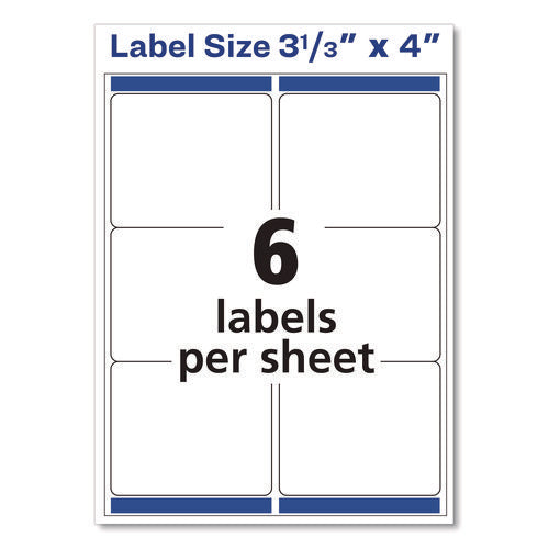 Image of Avery® White Shipping Labels-Bulk Packs, Inkjet/laser Printers, 3.33 X 4, White, 6/sheet, 250 Sheets/box