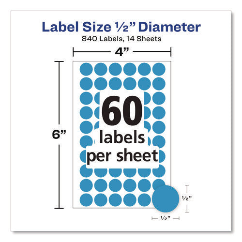 Image of Avery® Handwrite Only Self-Adhesive Removable Round Color-Coding Labels, 0.5" dia, Light Blue, 60/Sheet, 14 Sheets/Pack, (5050)