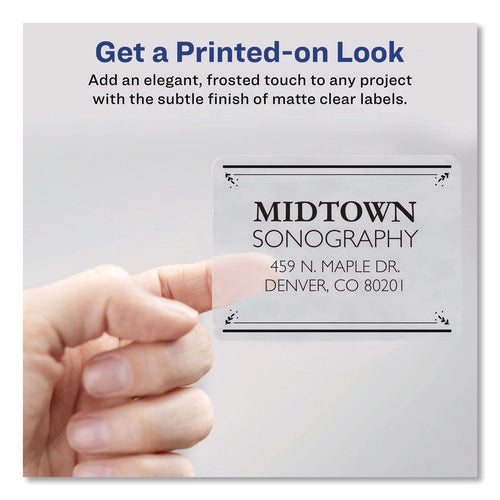 Image of Avery® Matte Clear Easy Peel Mailing Labels W/ Sure Feed Technology, Laser Printers, 3.33 X 4, Clear, 6/sheet, 10 Sheets/pack