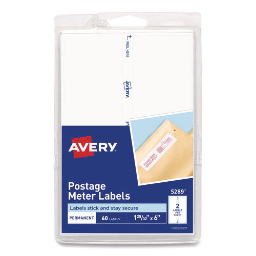 Image of Avery® Postage Meter Labels For Personal Post Office, 1.78 X 6, White, 2/sheet, 30 Sheets/pack, (5289)
