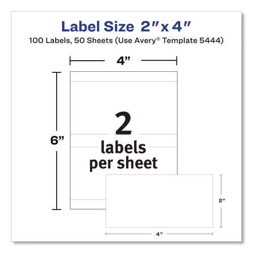 Image of Avery® Removable Multi-Use Labels, Inkjet/laser Printers, 2 X 4, White, 2/sheet, 50 Sheets/pack, (5444)
