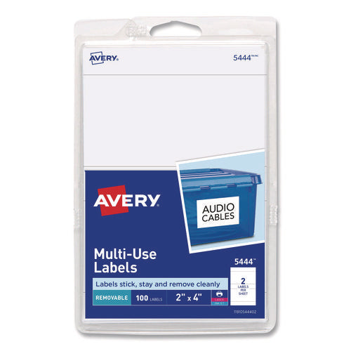 Image of Avery® Removable Multi-Use Labels, Inkjet/laser Printers, 2 X 4, White, 2/sheet, 50 Sheets/pack, (5444)