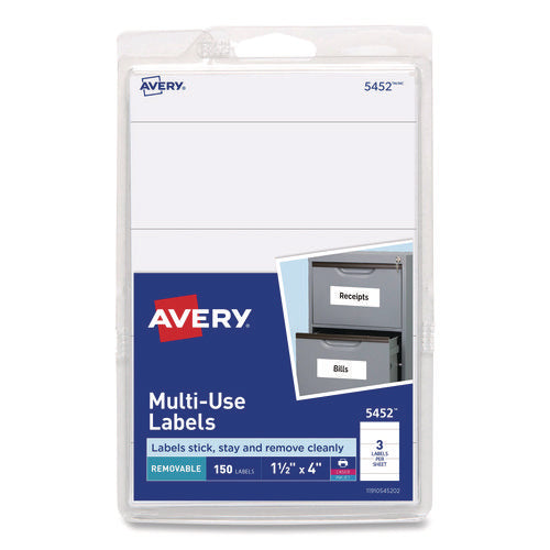 Image of Avery® Removable Multi-Use Labels, Inkjet/laser Printers, 1.5 X 4, White, 3/sheet, 50 Sheets/pack, (5452)
