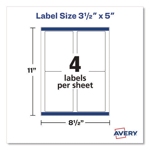 Image of Avery® White Shipping Labels-Bulk Packs, Inkjet/laser Printers, 3.5 X 5, White, 4/sheet, 250 Sheets/box
