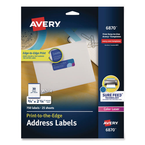 Image of Avery® Vibrant Laser Color-Print Labels w/ Sure Feed, 0.75 x 2.25, White, 750/PK