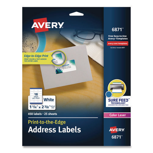 Image of Avery® Vibrant Laser Color-Print Labels w/ Sure Feed, 1.25 x 2.38, White, 450/Pack