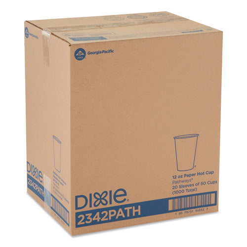 Image of Dixie® Pathways Paper Hot Cups, 12 oz, White/Brown, 50/Sleeve, 20 Sleeves/Carton