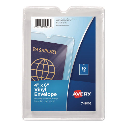 Image of Avery® Top-Load Clear Vinyl Envelopes W/thumb Notch, 4 X 6, Clear, 10/pack