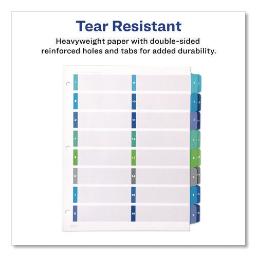 Image of Avery® Customizable TOC Ready Index Double Column Multicolor Tab Dividers, 16-Tab, 1 to 16, 11 x 8.5, White, 1 Set