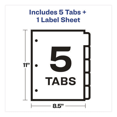 Image of Avery® Print And Apply Index Maker Clear Label Dividers With Printable Label Strip And White Tabs, 5-Tab, 11 X 8.5, White, 1 Set