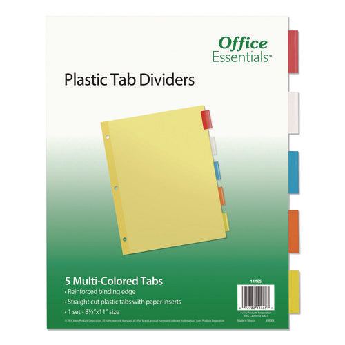 Image of Office Essentials Plastic Insertable Dividers, 5-Tab, 11 x 8.5, Assorted Tabs, 1 Set