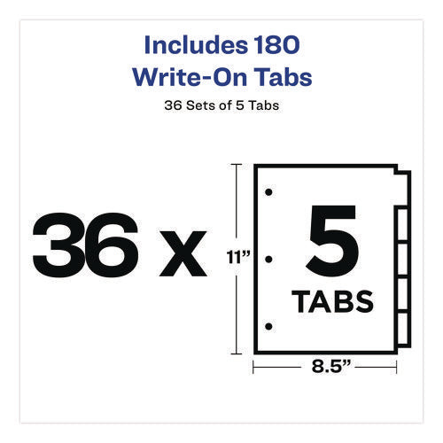 Image of Avery® Write and Erase Plain-Tab Paper Dividers, 5-Tab, 11 x 8.5, White, 36 Sets