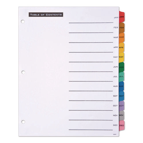 Image of Office Essentials Table 'n Tabs Dividers, 12-Tab, Jan. to Dec., 11 x 8.5, White, Assorted Tabs, 1 Set
