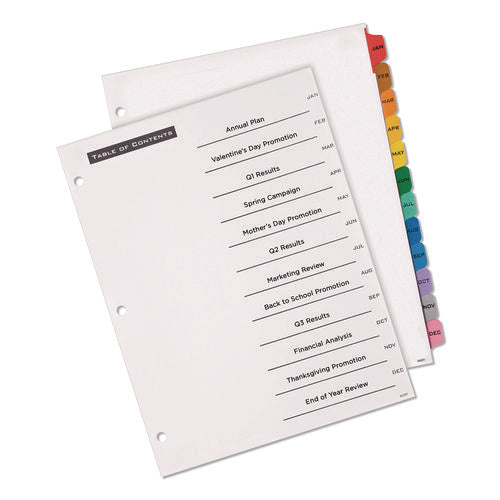 Image of Office Essentials Table 'n Tabs Dividers, 12-Tab, Jan. to Dec., 11 x 8.5, White, Assorted Tabs, 1 Set