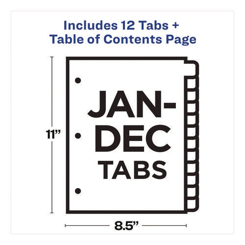 Image of Office Essentials Table 'n Tabs Dividers, 12-Tab, Jan. to Dec., 11 x 8.5, White, Assorted Tabs, 1 Set