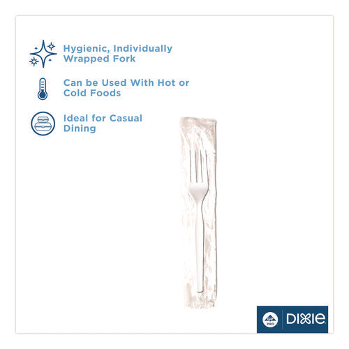 Image of Dixie® Mediumweight Polypropylene Cutlery, Individually Wrapped, Fork, Plastic, White, 1000/Carton