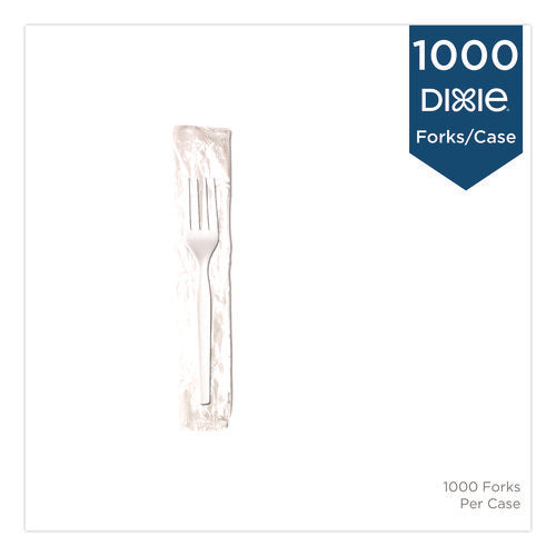 Image of Dixie® Mediumweight Polypropylene Cutlery, Individually Wrapped, Fork, Plastic, White, 1000/Carton
