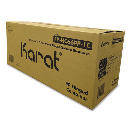 Image of Karat® Polypropylene Plastic Hinged Container, 6 x 6 x 3.3, Clear, Plastic, 50/Pack, 6 Packs/Carton