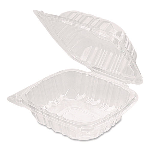 Image of Karat® Polypropylene Plastic Hinged Container, 6 x 6 x 3.3, Clear, Plastic, 50/Pack, 6 Packs/Carton