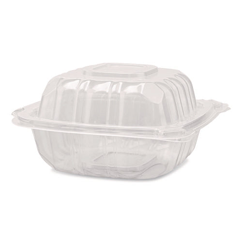 Image of Karat® Polypropylene Plastic Hinged Container, 6 x 6 x 3.3, Clear, Plastic, 50/Pack, 6 Packs/Carton