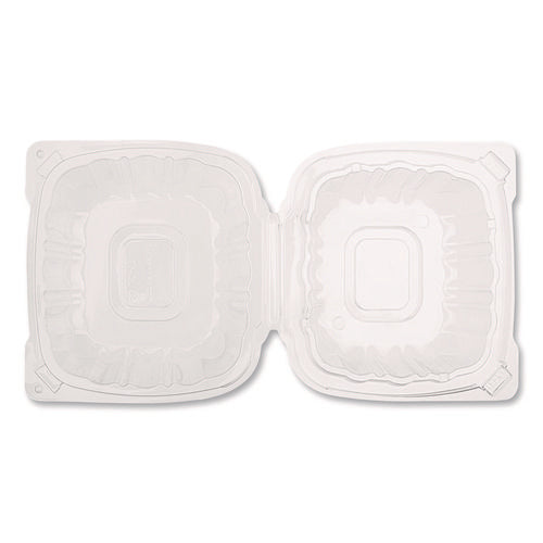 Image of Karat® Polypropylene Plastic Hinged Container, 6 x 6 x 3.3, Clear, Plastic, 50/Pack, 6 Packs/Carton