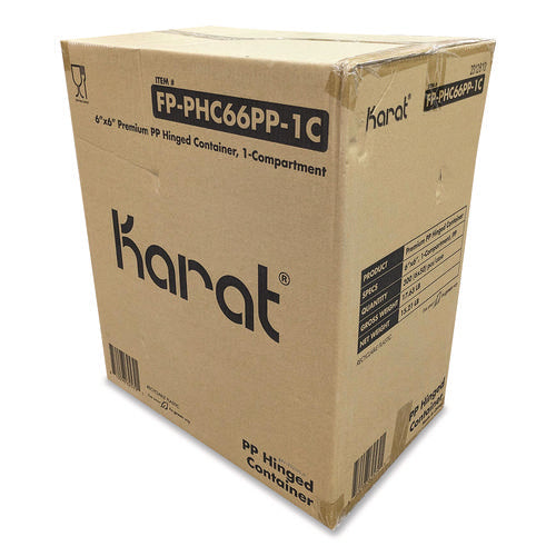 Image of Karat® Polypropylene Plastic Hinged Container, 6 x 6 x 3, Black/Clear, Plastic, 50/Pack, 6 Packs/Carton