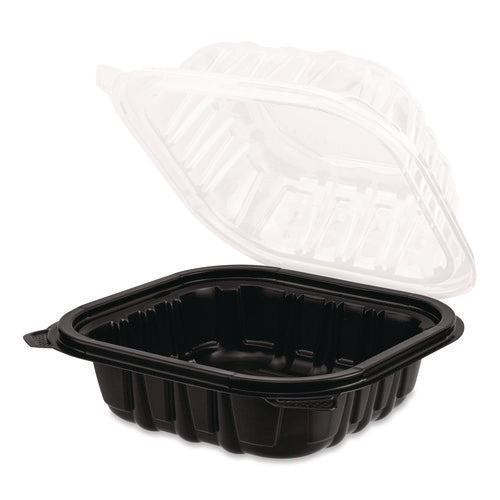 Image of Karat® Polypropylene Plastic Hinged Container, 6 x 6 x 3, Black/Clear, Plastic, 50/Pack, 6 Packs/Carton