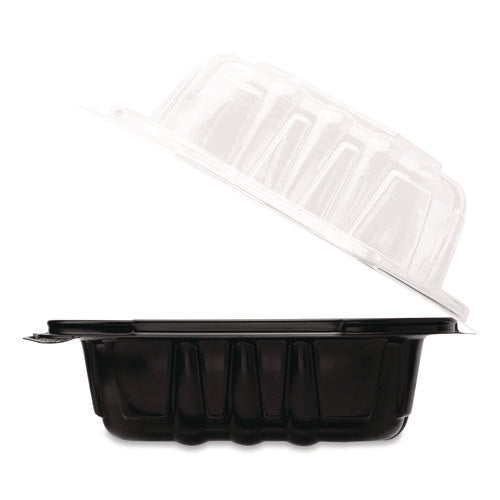 Image of Karat® Polypropylene Plastic Hinged Container, 6 x 6 x 3, Black/Clear, Plastic, 50/Pack, 6 Packs/Carton