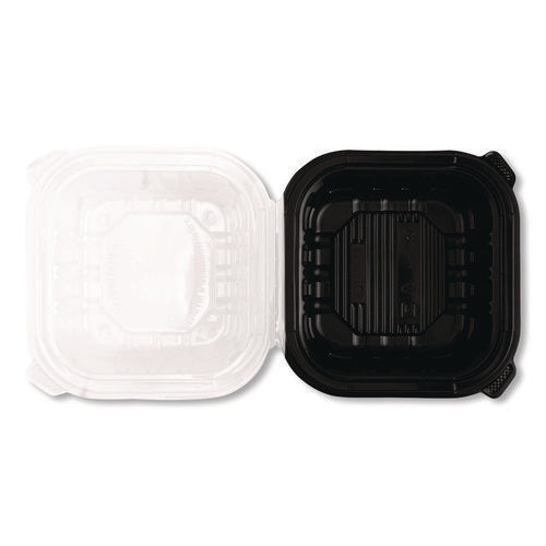 Image of Karat® Polypropylene Plastic Hinged Container, 6 x 6 x 3, Black/Clear, Plastic, 50/Pack, 6 Packs/Carton