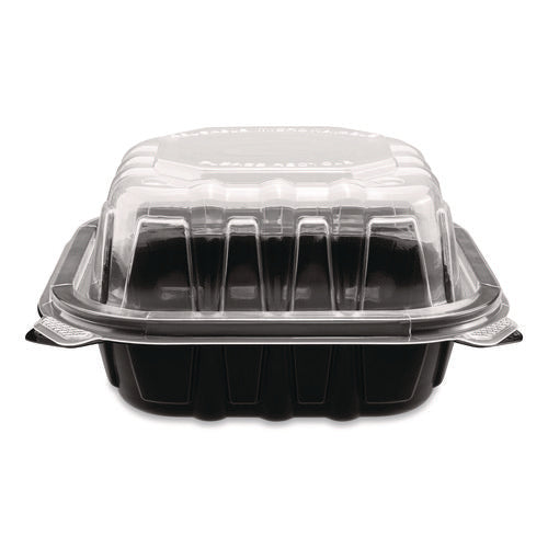 Image of Karat® Polypropylene Plastic Hinged Container, 6 x 6 x 3, Black/Clear, Plastic, 50/Pack, 6 Packs/Carton