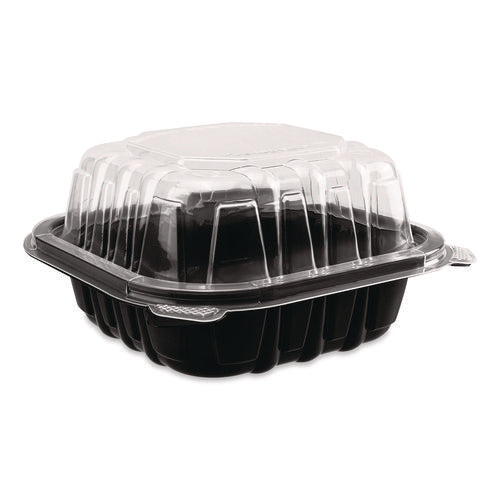 Image of Karat® Polypropylene Plastic Hinged Container, 6 x 6 x 3, Black/Clear, Plastic, 50/Pack, 6 Packs/Carton