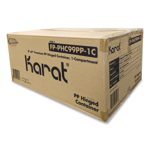 Image of Karat® Polypropylene Plastic Hinged Container, 9 x 9 x 3, Black/Clear, Plastic, 50/Pack, 3 Packs/Carton