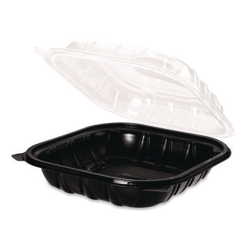 Image of Karat® Polypropylene Plastic Hinged Container, 9 x 9 x 3, Black/Clear, Plastic, 50/Pack, 3 Packs/Carton
