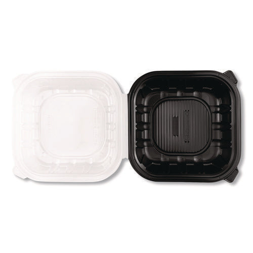 Image of Karat® Polypropylene Plastic Hinged Container, 9 x 9 x 3, Black/Clear, Plastic, 50/Pack, 3 Packs/Carton