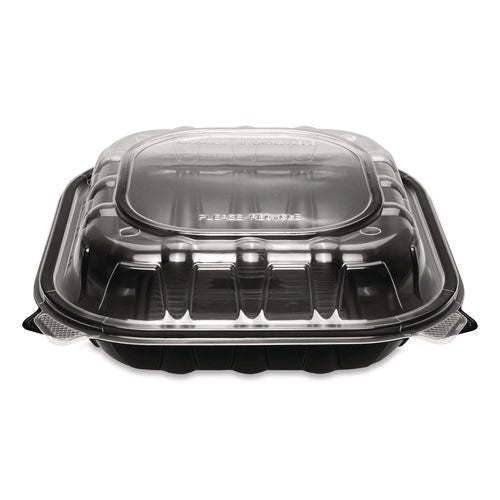 Image of Karat® Polypropylene Plastic Hinged Container, 9 x 9 x 3, Black/Clear, Plastic, 50/Pack, 3 Packs/Carton