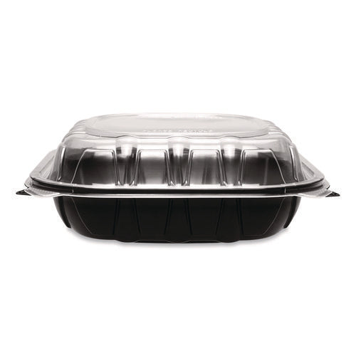 Image of Karat® Polypropylene Plastic Hinged Container, 9 x 9 x 3, Black/Clear, Plastic, 50/Pack, 3 Packs/Carton
