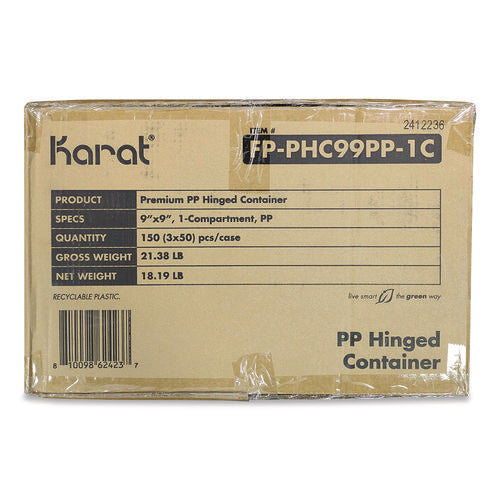 Image of Karat® Polypropylene Plastic Hinged Container, 9 x 9 x 3, Black/Clear, Plastic, 50/Pack, 3 Packs/Carton
