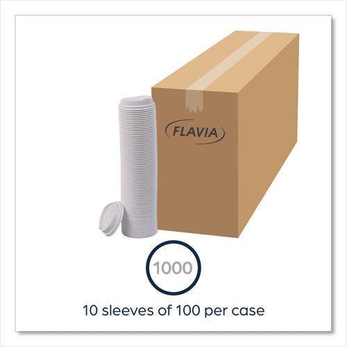 Image of FLAVIA® Hot Beverage Paper Cup Lids 10 oz, Fits FLAVIA 10 oz Paper Cup, White, 100/Sleeve, 10 Sleeves/Carton
