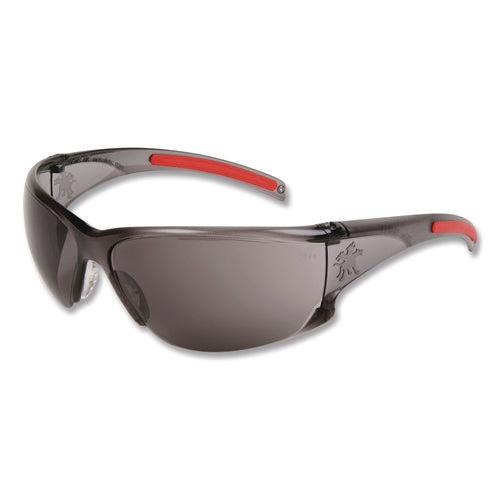 Image of MCR Safety Hulk HK1 Series Safety Glasses, Scratch-Resistant, Smoke/Red Plastic Frame, Gray Plastic Lens