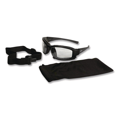Image of KleenGuard V50 Calico Safety Eyewear with Head Strap, KleenVision Anti-Fog Coating, Black Nylon Frame, Clear Polycarbonate Lens