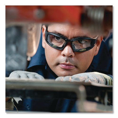 Image of KleenGuard V50 Calico Safety Eyewear with Head Strap, KleenVision Anti-Fog Coating, Black Nylon Frame, Clear Polycarbonate Lens