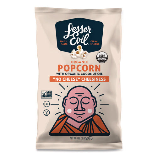 Image of LesserEvil® Snack Organic No Cheese Cheesiness Popcorn, Cheese, 0.88 oz Bag, 18/Carton