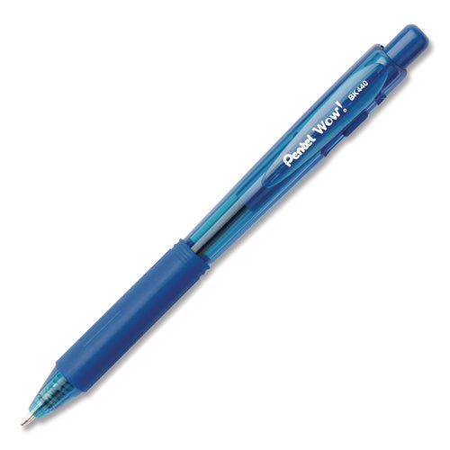 Image of Pentel® WOW! Ballpoint Pen, Retractable, Medium 0.7 mm, Blue Ink, Translucent Blue/Blue Barrel, 18/Pack