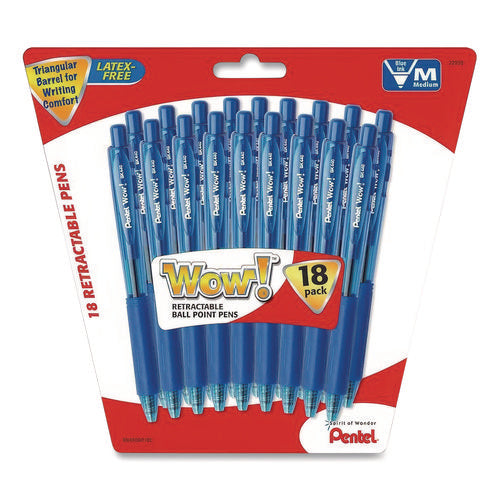 Image of Pentel® WOW! Ballpoint Pen, Retractable, Medium 0.7 mm, Blue Ink, Translucent Blue/Blue Barrel, 18/Pack