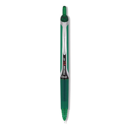Image of Pilot® Precise V5RT Rollerball Pen, Retractable, Extra-Fine 0.5 mm, Green Ink, Green/Silver Barrel