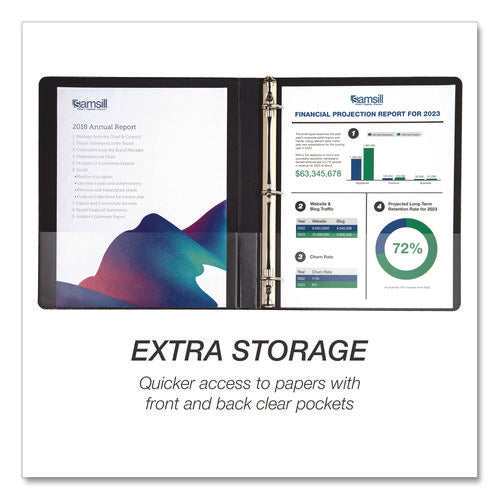 Image of Samsill® Durable D-Ring View Binders, 3 Rings, 0.5" Capacity, 11.5" x 8.5", Black, 4/Pack