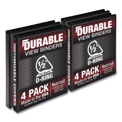 Image of Samsill® Durable D-Ring View Binders, 3 Rings, 0.5" Capacity, 11.5" x 8.5", Black, 4/Pack