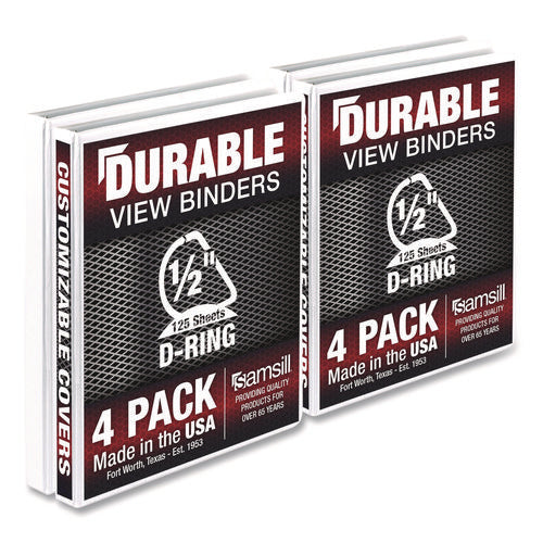 Image of Samsill® Durable D-Ring View Binders, 3 Rings, 0.5" Capacity, 11.5" x 8.5", White, 4/Pack