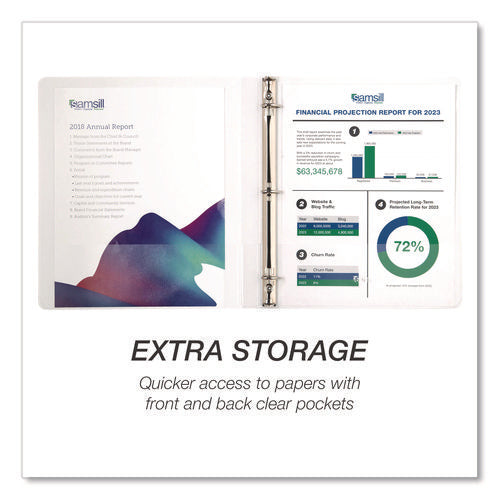 Image of Samsill® Durable D-Ring View Binders, 3 Rings, 0.5" Capacity, 11.5" x 8.5", White, 4/Pack